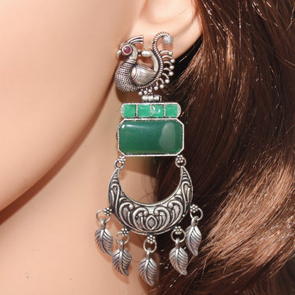 PEACOCK LONG EARRING - GREEN - EARRING