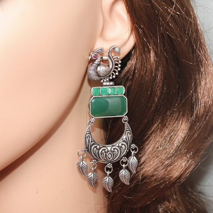 PEACOCK LONG EARRING - GREEN - EARRING