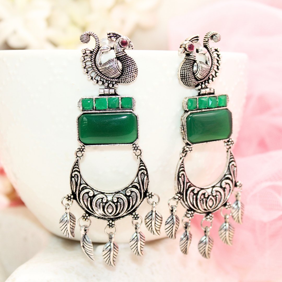 PEACOCK LONG EARRING - GREEN - EARRING