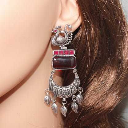 PEACOCK LONG EARRING - RED - EARRING