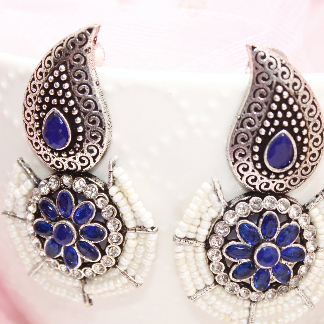 PEARL WITH KUNJ EARRING - BLUE - EARRING