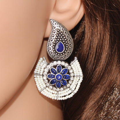 PEARL WITH KUNJ EARRING - BLUE - EARRING