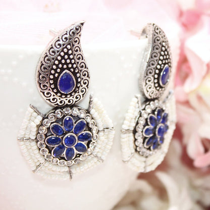 PEARL WITH KUNJ EARRING - BLUE - EARRING