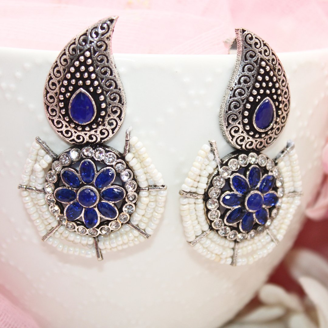 PEARL WITH KUNJ EARRING - BLUE - EARRING