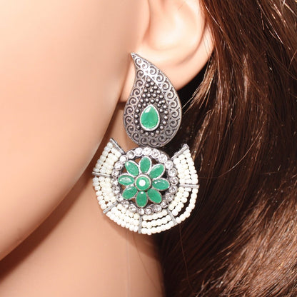 PEARL WITH KUNJ EARRING - GREEN - EARRING