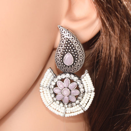 PEARL WITH KUNJ EARRING - PINK - EARRING