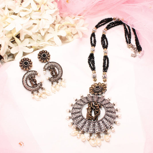 RADHA-KRISHAN DUAL-TONE PENDANT SET- BLACK -Charms & Pendants