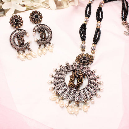 RADHA-KRISHAN DUAL-TONE PENDANT SET- BLACK -Charms & Pendants