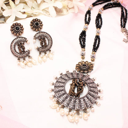 RADHA-KRISHAN DUAL-TONE PENDANT SET- BLACK -Charms & Pendants