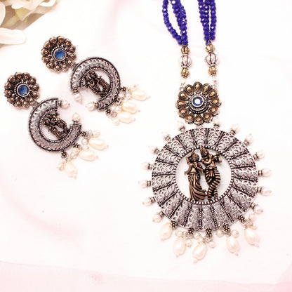 RADHA-KRISHAN DUAL-TONE PENDANT SET- BLUE -Charms & Pendants