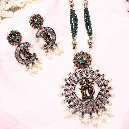 RADHA-KRISHAN DUAL-TONE PENDANT SET-DARK GREEN -Charms & Pendants