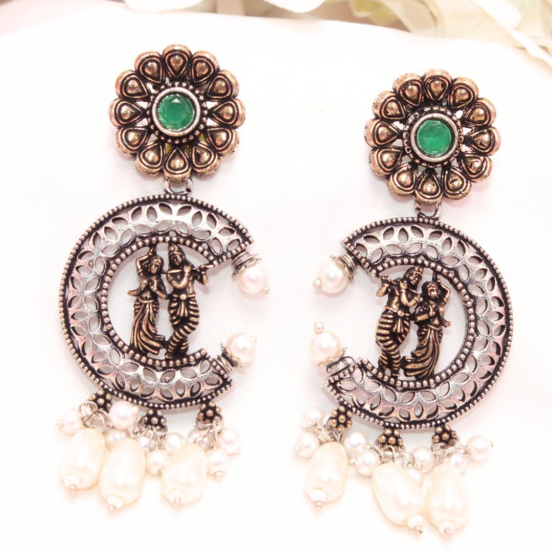 RADHA-KRISHAN DUAL-TONE PENDANT SET-DARK GREEN -Charms & Pendants