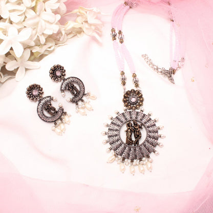 RADHA-KRISHAN DUAL-TONE PENDANT SET- PINK -Charms & Pendants