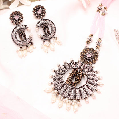 RADHA-KRISHAN DUAL-TONE PENDANT SET- PINK -Charms & Pendants