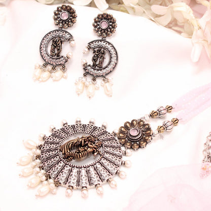 RADHA-KRISHAN DUAL-TONE PENDANT SET- PINK -Charms & Pendants