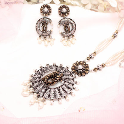 RADHA-KRISHAN DUAL-TONE PENDANT SET- WHITE -Charms & Pendants