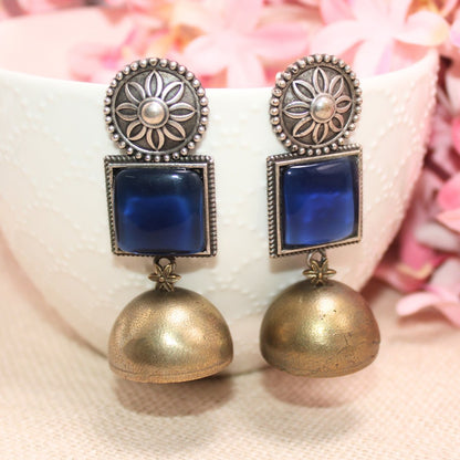 RAJPUTA MONALISA STONE DUAL-TONE JHUMKA-BLUE -EARRING