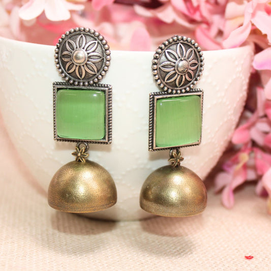 RAJPUTA MONALISA STONE DUAL-TONE JHUMKA-LIGHT GREEN -EARRING