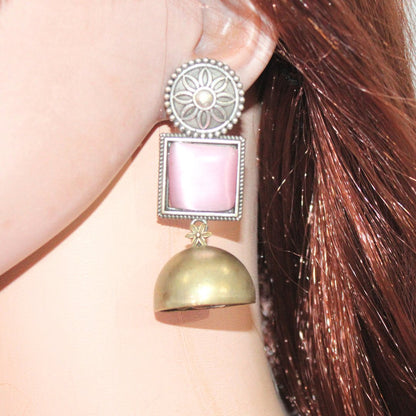 RAJPUTA MONALISA STONE DUAL-TONE JHUMKA-PINK -EARRING