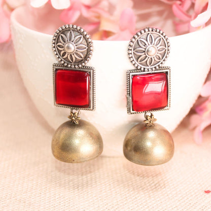 RAJPUTA MONALISA STONE DUAL-TONE JHUMKA-RED -EARRING