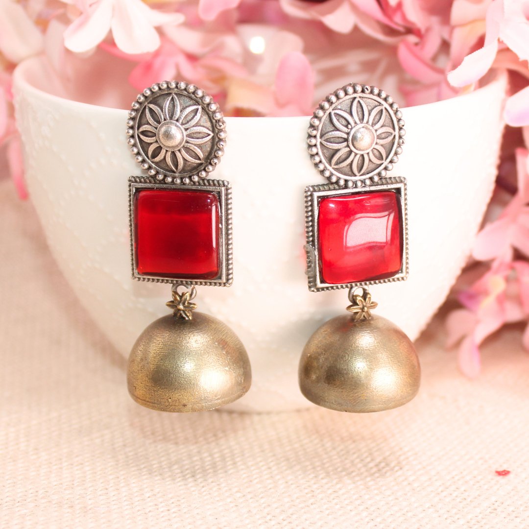 RAJPUTA MONALISA STONE DUAL-TONE JHUMKA-RED -EARRING