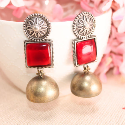 RAJPUTA MONALISA STONE DUAL-TONE JHUMKA-RED -EARRING