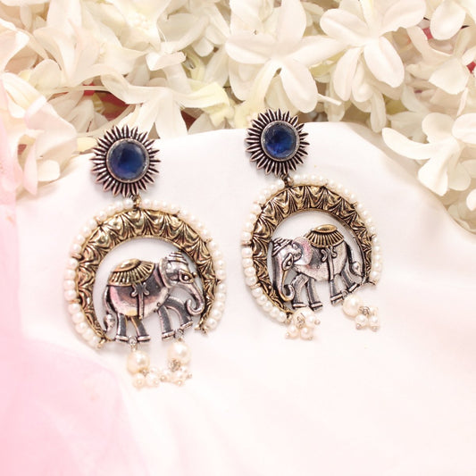 RAJWADI GAJ DUAL-TONE EARRING-BLUE -EARRING