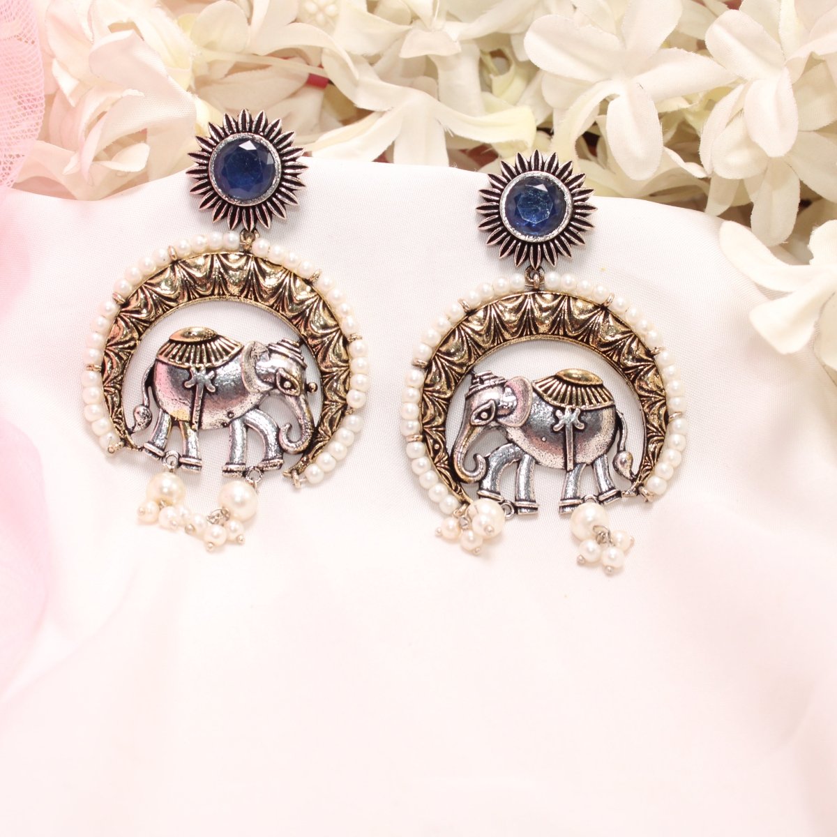 RAJWADI GAJ DUAL-TONE EARRING-BLUE -EARRING