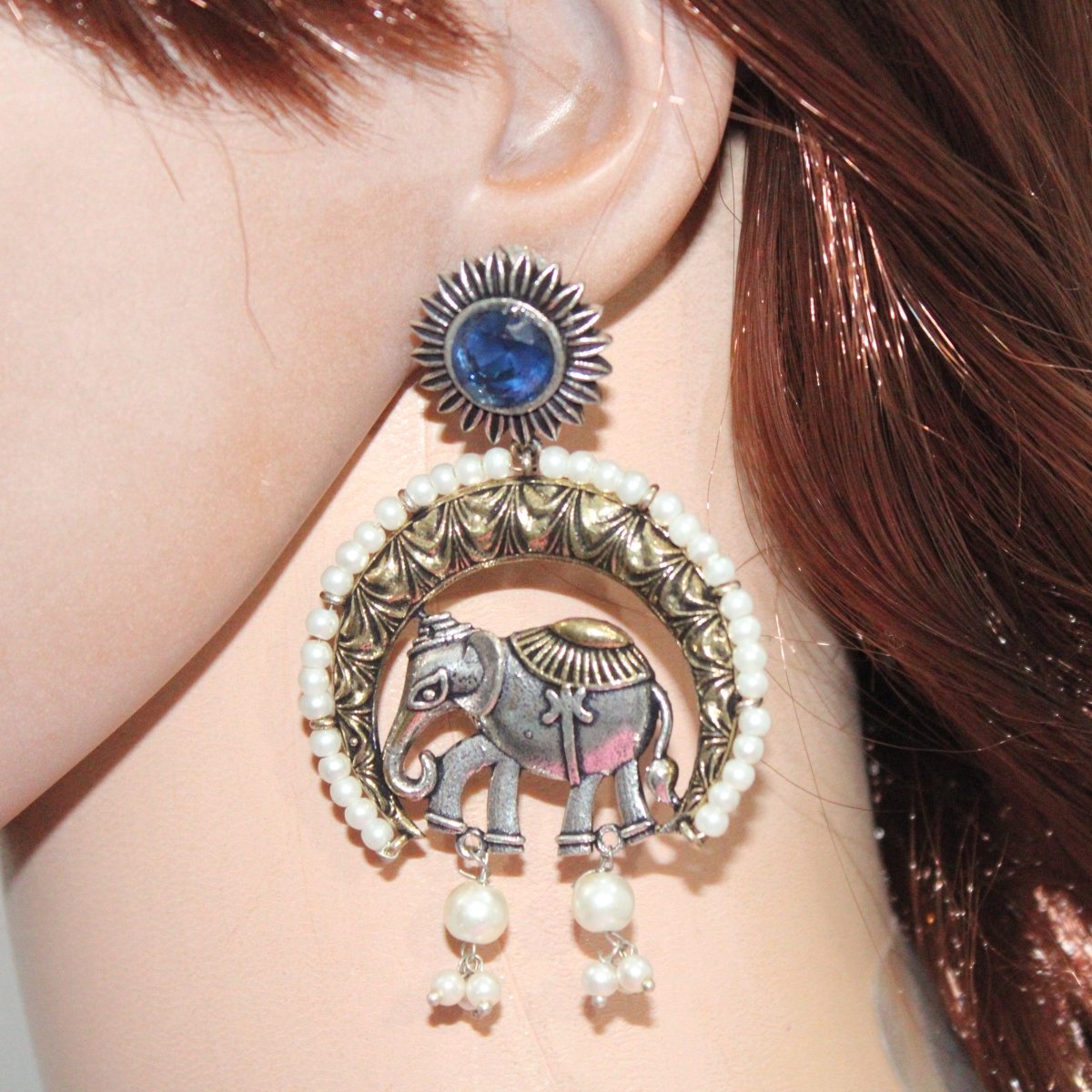 RAJWADI GAJ DUAL-TONE EARRING-BLUE -EARRING