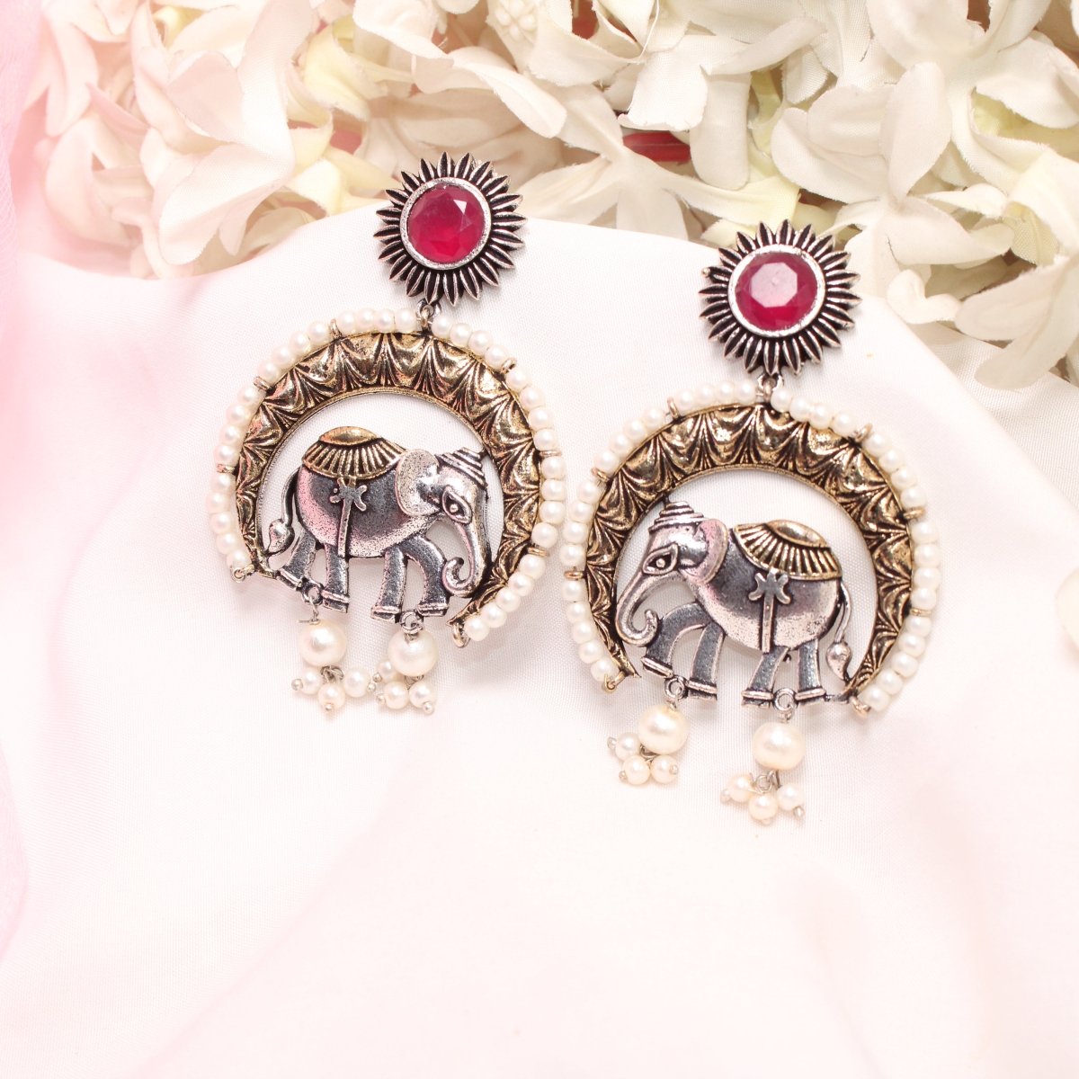 RAJWADI GAJ DUAL-TONE EARRING-RED -EARRING