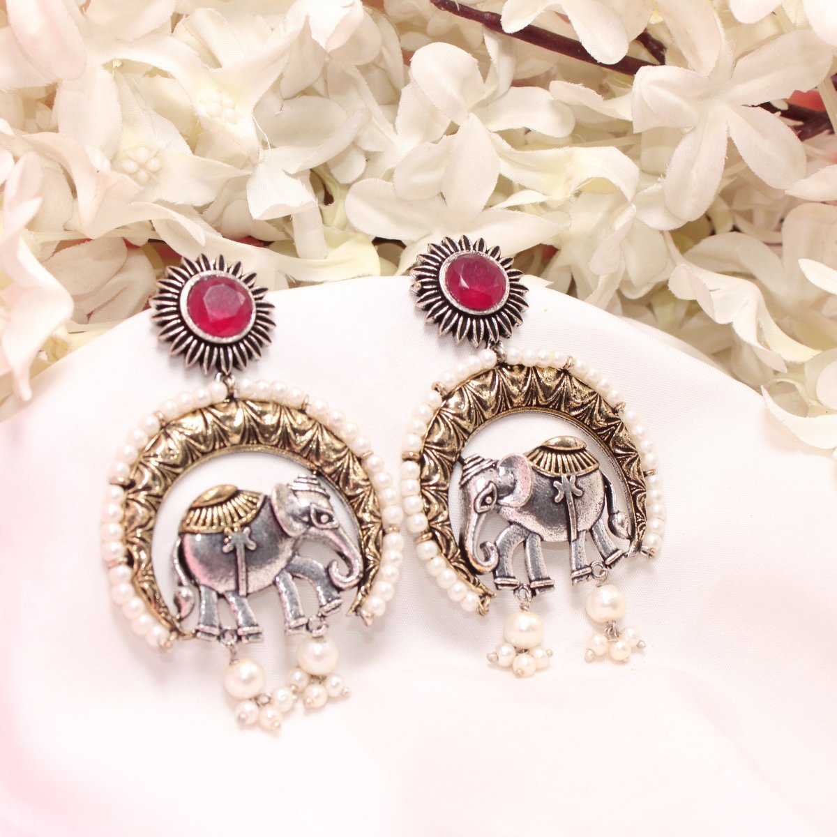 RAJWADI GAJ DUAL-TONE EARRING-RED -EARRING