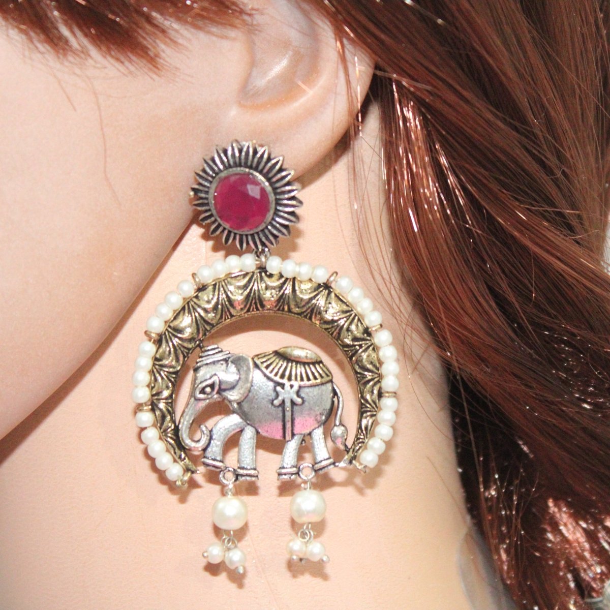 RAJWADI GAJ DUAL-TONE EARRING-RED -EARRING