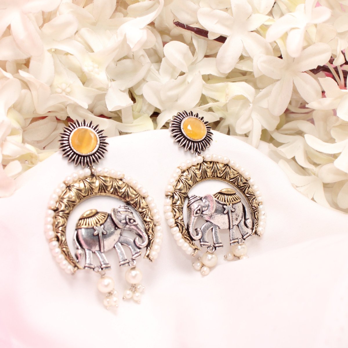 RAJWADI GAJ DUAL-TONE EARRING-YELLOW -EARRING