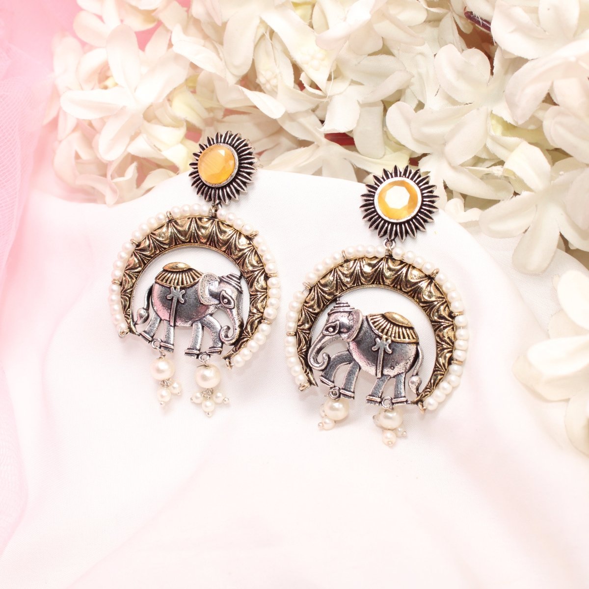 RAJWADI GAJ DUAL-TONE EARRING-YELLOW -EARRING