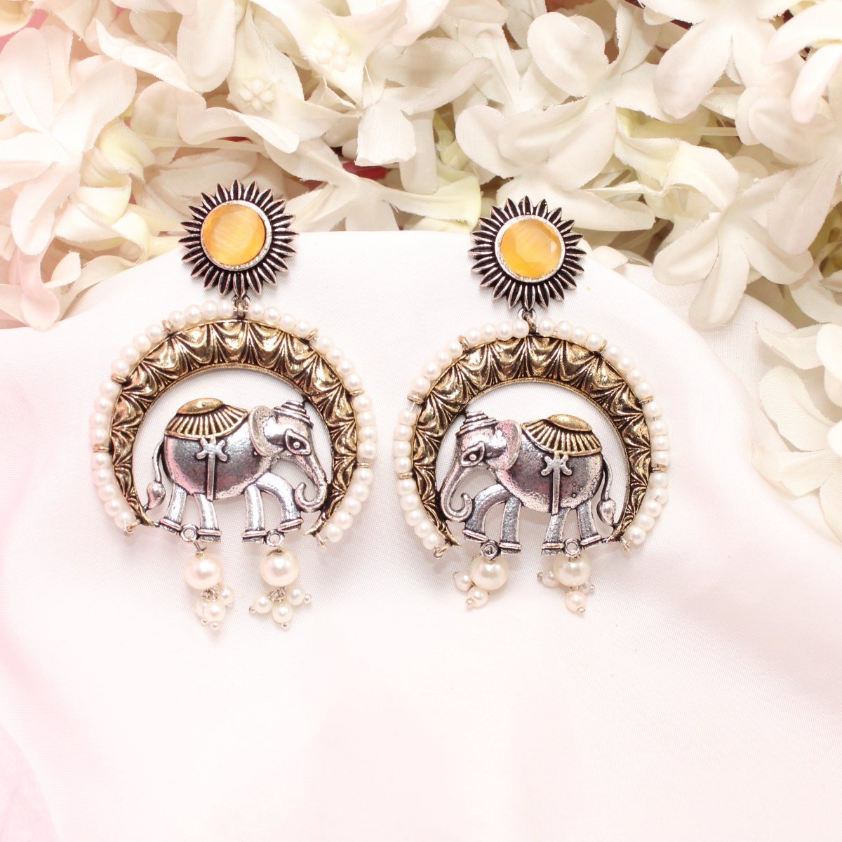 RAJWADI GAJ DUAL-TONE EARRING-YELLOW -EARRING