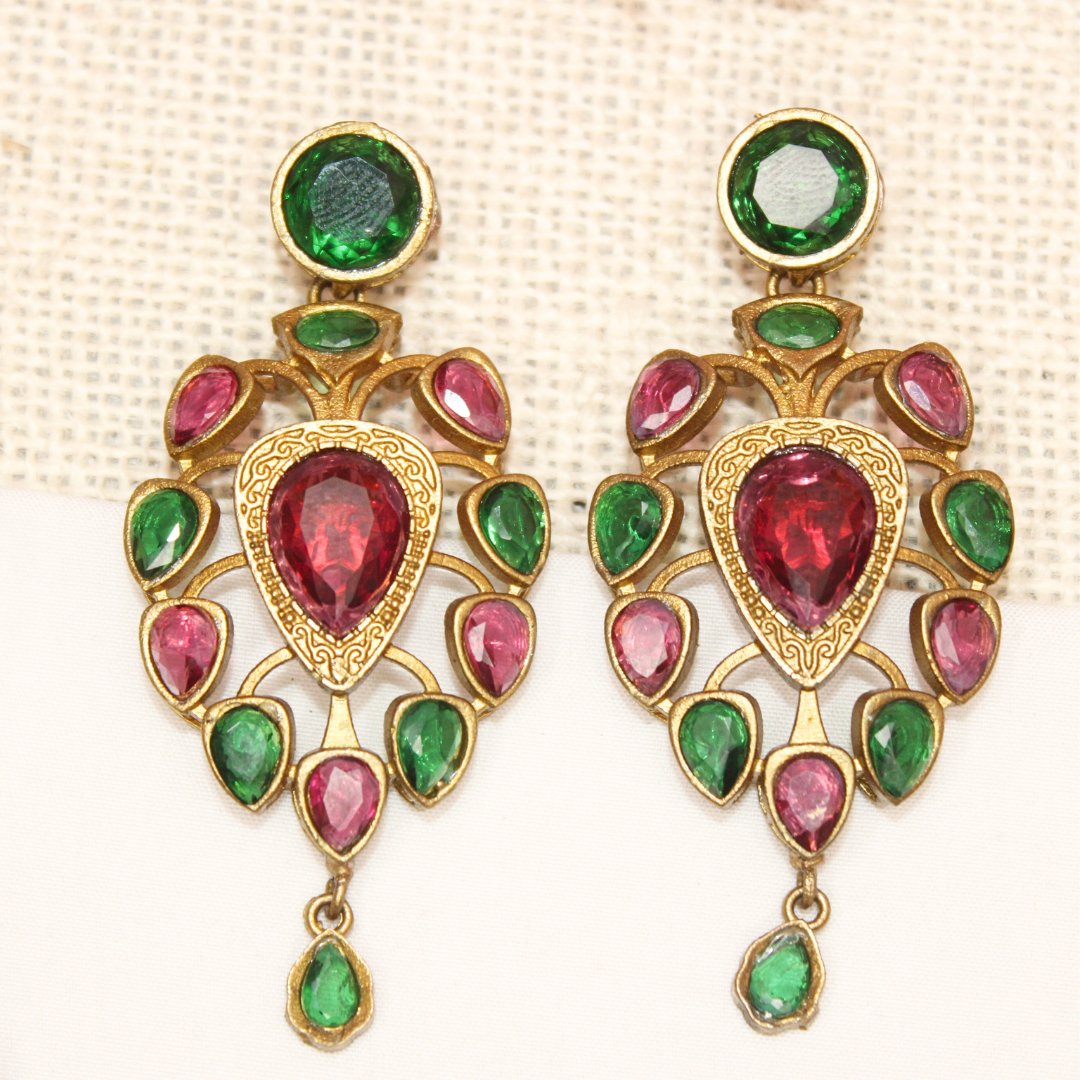 RAJWADI RANI HAAR - DO LADI - RED & GREEN - Necklaces