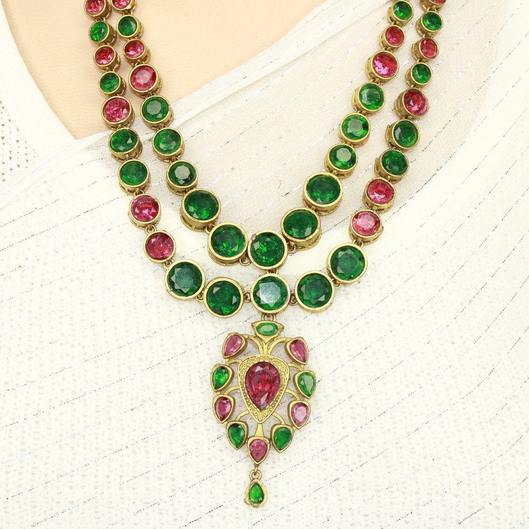 RAJWADI RANI HAAR - DO LADI - RED & GREEN - Necklaces