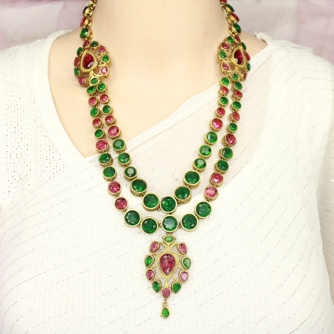 RAJWADI RANI HAAR - DO LADI - RED & GREEN - Necklaces