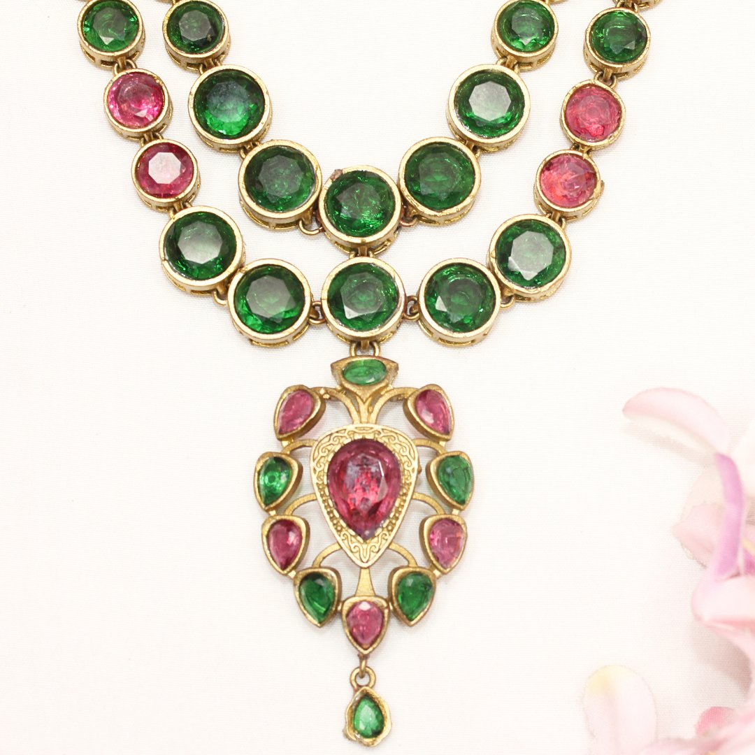 RAJWADI RANI HAAR - DO LADI - RED & GREEN - Necklaces