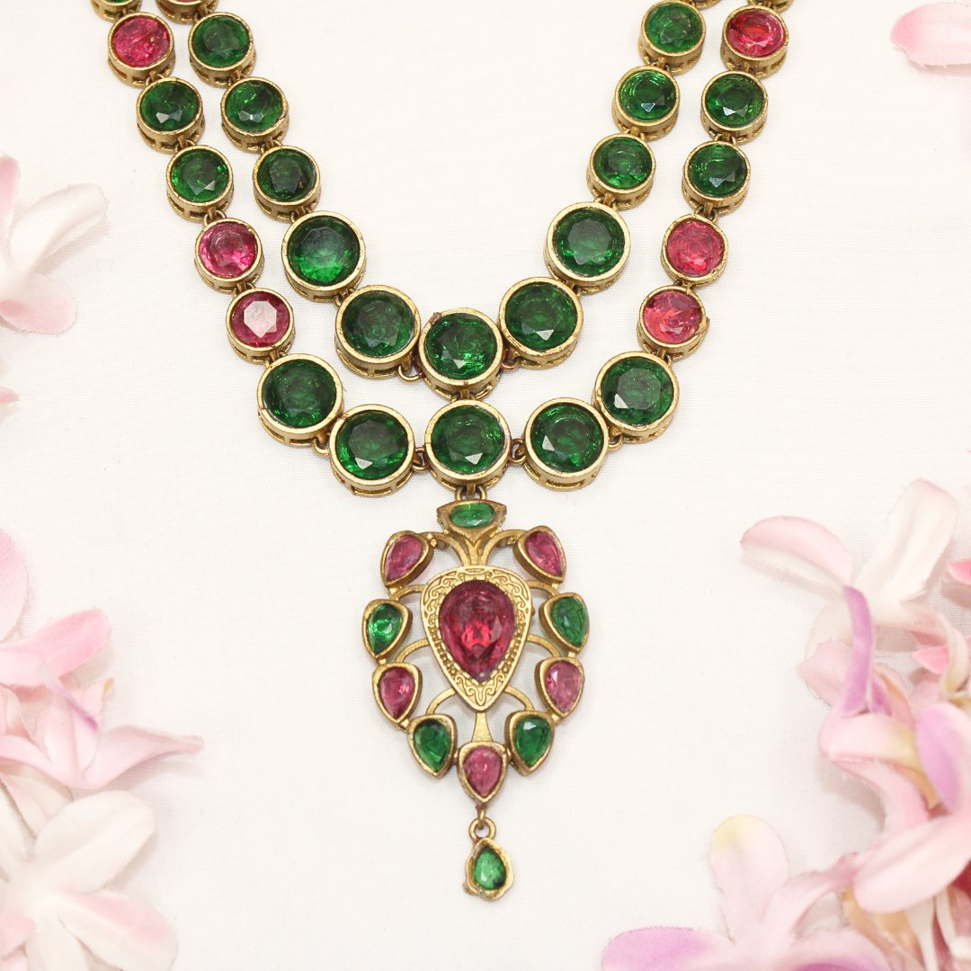 RAJWADI RANI HAAR - DO LADI - RED & GREEN - Necklaces