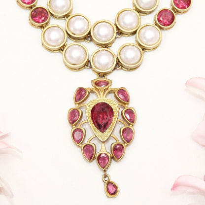 RAJWADI RANI HAAR - DO LADI - WHITE & RED - Necklaces