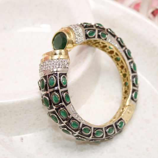 RAJWADI STONE & MEENAKARI KADA GOLD PLATED-GREEN -kada