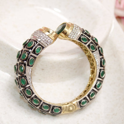 RAJWADI STONE & MEENAKARI KADA GOLD PLATED-GREEN -kada