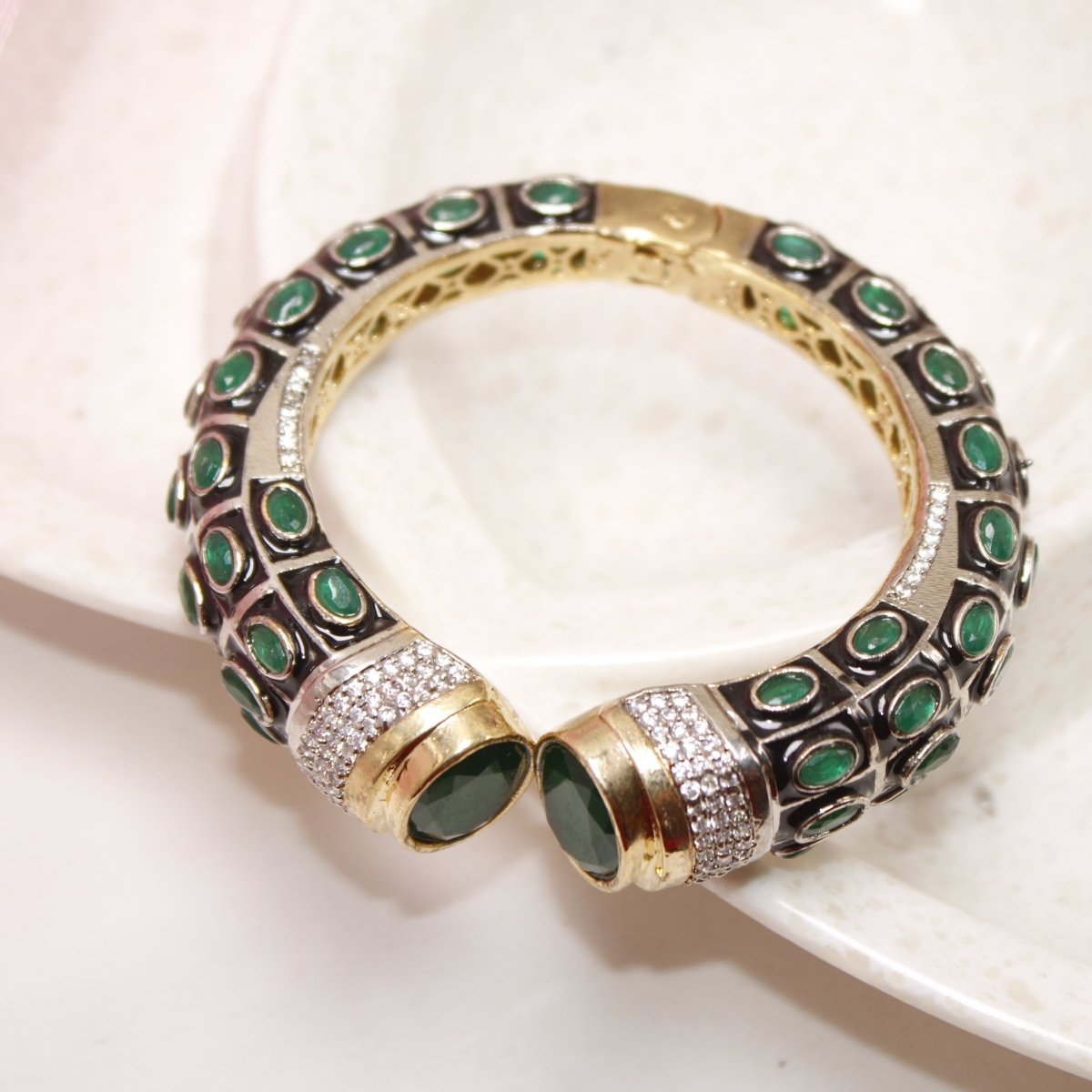 RAJWADI STONE & MEENAKARI KADA GOLD PLATED-GREEN -kada