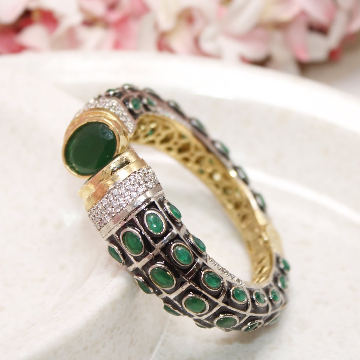 RAJWADI STONE & MEENAKARI KADA GOLD PLATED-GREEN -kada