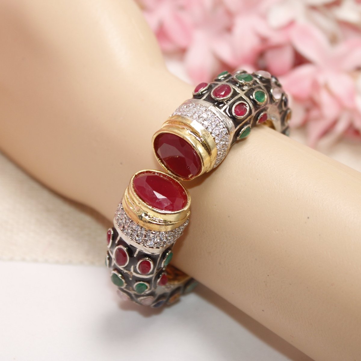 RAJWADI STONE & MEENAKARI KADA GOLD PLATED-MULTICOLOUR -kada