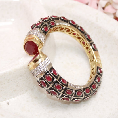 RAJWADI STONE & MEENAKARI KADA GOLD PLATED-RED -kada