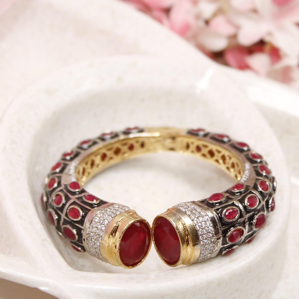 RAJWADI STONE & MEENAKARI KADA GOLD PLATED-RED -kada