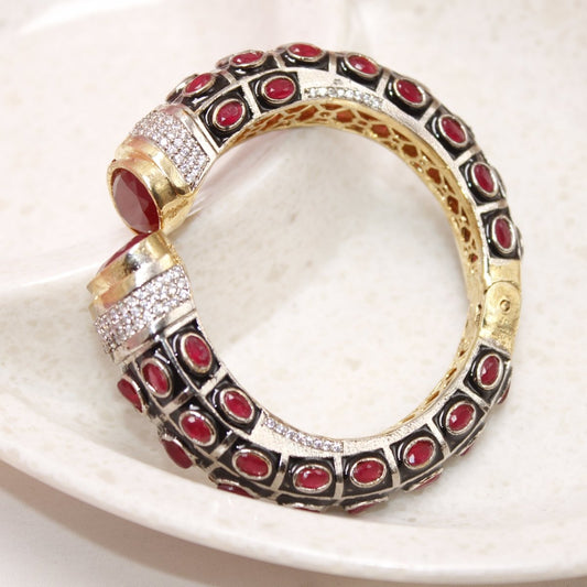 RAJWADI STONE & MEENAKARI KADA GOLD PLATED-RED -kada