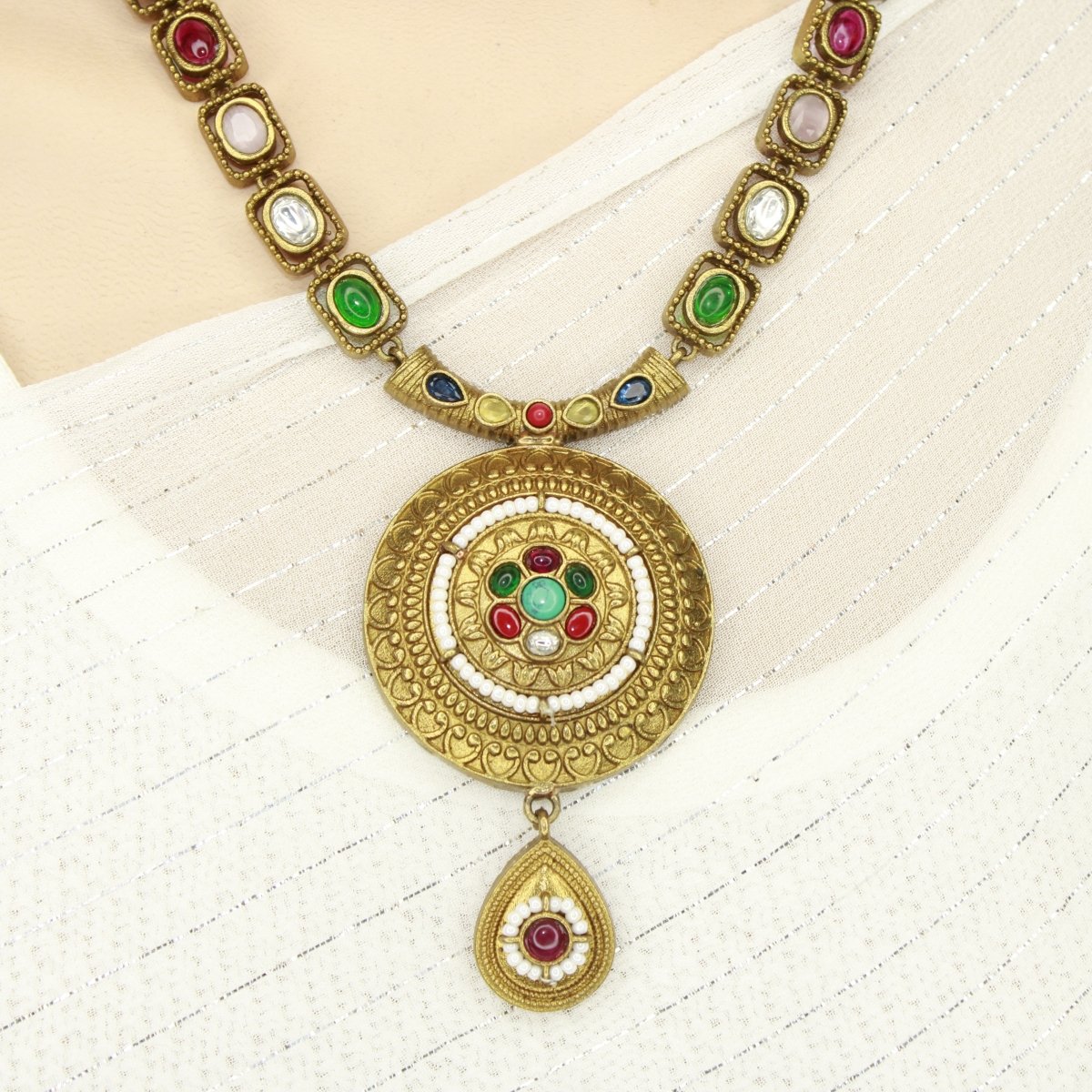 RAJWADI THAPA NECKLACE - NAVRATNA - Necklaces